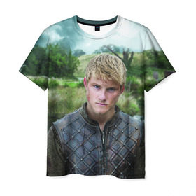 Мужская футболка 3D с принтом Бьорн Лотброк , 100% полиэфир | прямой крой, круглый вырез горловины, длина до линии бедер | бьорн | викинги | железнобокий | лотброк