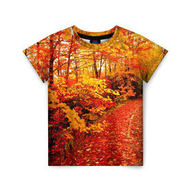 Детская футболка 3D с принтом Осень , 100% гипоаллергенный полиэфир | прямой крой, круглый вырез горловины, длина до линии бедер, чуть спущенное плечо, ткань немного тянется | autumn | bright | colors | forest | paint | trees | деревья | краски | лес | осень | цвета | яркие