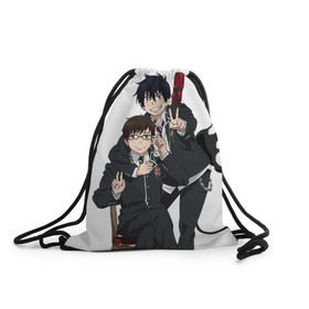 Рюкзак-мешок 3D с принтом Blue Exorcist , 100% полиэстер | плотность ткани — 200 г/м2, размер — 35 х 45 см; лямки — толстые шнурки, застежка на шнуровке, без карманов и подкладки | Тематика изображения на принте: ao no exorcist | blue exorcist | демон | сатана | синий экзорцист