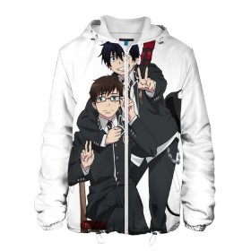 Мужская куртка 3D с принтом Blue Exorcist , ткань верха — 100% полиэстер, подклад — флис | прямой крой, подол и капюшон оформлены резинкой с фиксаторами, два кармана без застежек по бокам, один большой потайной карман на груди. Карман на груди застегивается на липучку | ao no exorcist | blue exorcist | демон | сатана | синий экзорцист