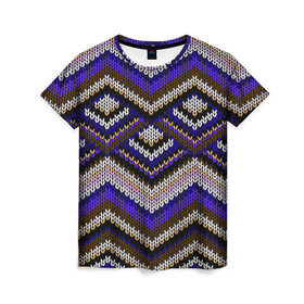 Женская футболка 3D с принтом Вышивка , 100% полиэфир ( синтетическое хлопкоподобное полотно) | прямой крой, круглый вырез горловины, длина до линии бедер | вязаный | геометрия | зигзаг | ромбы | свитер