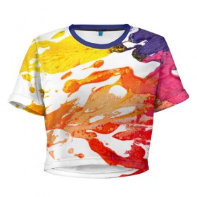 Женская футболка 3D укороченная с принтом Абстракционизм 9 , 100% полиэстер | круглая горловина, длина футболки до линии талии, рукава с отворотами | краски | мазки | масляные | текстуры | цвета