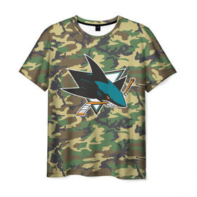 Мужская футболка 3D с принтом Sharks Camouflage , 100% полиэфир | прямой крой, круглый вырез горловины, длина до линии бедер | camouflage | hockey | nhl | san jose sharks | нхл | хоккей