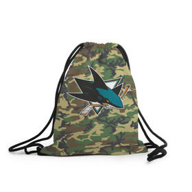Рюкзак-мешок 3D с принтом Sharks Camouflage , 100% полиэстер | плотность ткани — 200 г/м2, размер — 35 х 45 см; лямки — толстые шнурки, застежка на шнуровке, без карманов и подкладки | camouflage | hockey | nhl | san jose sharks | нхл | хоккей