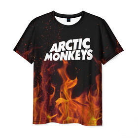 Мужская футболка 3D с принтом Arctic Monkeys fire , 100% полиэфир | прямой крой, круглый вырез горловины, длина до линии бедер | 