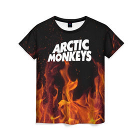 Женская футболка 3D с принтом Arctic Monkeys fire , 100% полиэфир ( синтетическое хлопкоподобное полотно) | прямой крой, круглый вырез горловины, длина до линии бедер | 