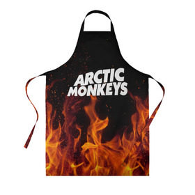 Фартук 3D с принтом Arctic Monkeys fire , 100% полиэстер | общий размер — 65 х 85 см, ширина нагрудника — 26 см, горловина — 53 см, длина завязок — 54 см, общий обхват в поясе — 173 см. Принт на завязках и на горловине наносится с двух сторон, на основной части фартука — только с внешней стороны | 