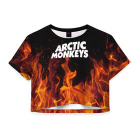 Женская футболка 3D укороченная с принтом Arctic Monkeys fire , 100% полиэстер | круглая горловина, длина футболки до линии талии, рукава с отворотами | 