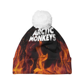 Шапка 3D c помпоном с принтом Arctic Monkeys fire , 100% полиэстер | универсальный размер, печать по всей поверхности изделия | 