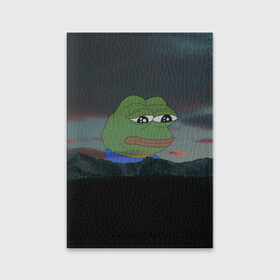 Обложка для паспорта матовая кожа с принтом Sad frog , натуральная матовая кожа | размер 19,3 х 13,7 см; прозрачные пластиковые крепления | Тематика изображения на принте: pepe | пепе
