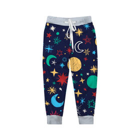 Детские брюки 3D с принтом Звездное небо , 100% полиэстер | манжеты по низу, эластичный пояс регулируется шнурком, по бокам два кармана без застежек, внутренняя часть кармана из мелкой сетки | абстракция | арт | звезды | космос | луна | месяц | небо | планеты