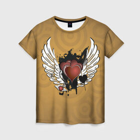 Женская футболка 3D с принтом Сердце с крыльями , 100% полиэфир ( синтетическое хлопкоподобное полотно) | прямой крой, круглый вырез горловины, длина до линии бедер | граффити | тату