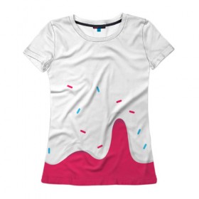 Женская футболка 3D с принтом KREME (original design) , 100% полиэфир ( синтетическое хлопкоподобное полотно) | прямой крой, круглый вырез горловины, длина до линии бедер | Тематика изображения на принте: cherry | cream | design | red | sugar | vanilla | white | вишня | яркое
