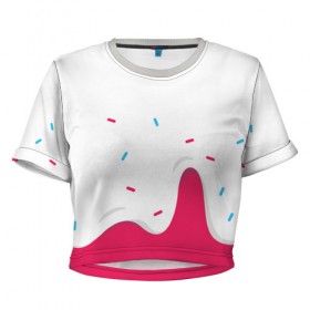 Женская футболка 3D укороченная с принтом KREME (original design) , 100% полиэстер | круглая горловина, длина футболки до линии талии, рукава с отворотами | Тематика изображения на принте: cherry | cream | design | red | sugar | vanilla | white | вишня | яркое
