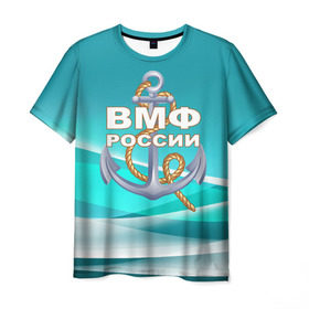 Мужская футболка 3D с принтом ВМФ России , 100% полиэфир | прямой крой, круглый вырез горловины, длина до линии бедер | андреевский флаг | вмф | волна | канат | матрос | море | моряк | россия | флот | якорь