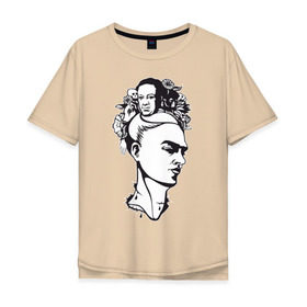 Мужская футболка хлопок Oversize с принтом Фрида , 100% хлопок | свободный крой, круглый ворот, “спинка” длиннее передней части | арт | девушка | женщина | любовь | мексика | портрет | фрида | художник | цветы | череп
