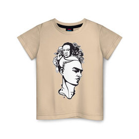Детская футболка хлопок с принтом Фрида , 100% хлопок | круглый вырез горловины, полуприлегающий силуэт, длина до линии бедер | арт | девушка | женщина | любовь | мексика | портрет | фрида | художник | цветы | череп