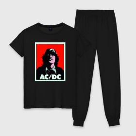 Женская пижама хлопок с принтом AC/DC: T-SHIRT , 100% хлопок | брюки и футболка прямого кроя, без карманов, на брюках мягкая резинка на поясе и по низу штанин | acdc