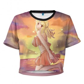 Женская футболка 3D укороченная с принтом Beach , 100% полиэстер | круглая горловина, длина футболки до линии талии, рукава с отворотами | fairy tail | хвост феи
