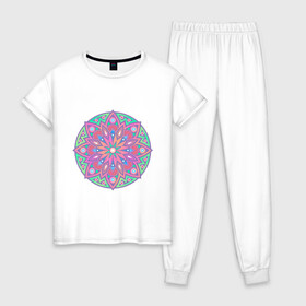 Женская пижама хлопок с принтом Мандала , 100% хлопок | брюки и футболка прямого кроя, без карманов, на брюках мягкая резинка на поясе и по низу штанин | абстракция | арт | геометрия | лепестки | цвет | цветок