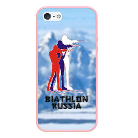 Чехол для iPhone 5/5S матовый с принтом Biathlon russia , Силикон | Область печати: задняя сторона чехла, без боковых панелей | Тематика изображения на принте: биатлон