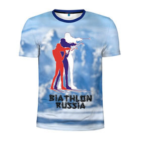 Мужская футболка 3D спортивная с принтом Biathlon russia , 100% полиэстер с улучшенными характеристиками | приталенный силуэт, круглая горловина, широкие плечи, сужается к линии бедра | Тематика изображения на принте: биатлон