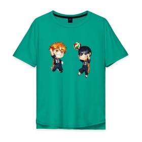 Мужская футболка хлопок Oversize с принтом Сёё Хината и Тобио Кагэяма , 100% хлопок | свободный крой, круглый ворот, “спинка” длиннее передней части | Тематика изображения на принте: haikyuu | сёё хината | тобио кагэяма