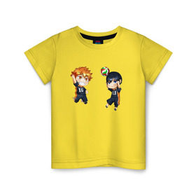 Детская футболка хлопок с принтом Сёё Хината и Тобио Кагэяма , 100% хлопок | круглый вырез горловины, полуприлегающий силуэт, длина до линии бедер | haikyuu | сёё хината | тобио кагэяма