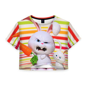 Женская футболка 3D укороченная с принтом Злой кролик , 100% полиэстер | круглая горловина, длина футболки до линии талии, рукава с отворотами | Тематика изображения на принте: животные | злой | игрушка | кролик | мультфильм | тайная жизнь домашних животных