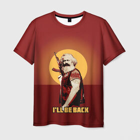 Мужская футболка 3D с принтом Маркс: I`ll Be Back , 100% полиэфир | прямой крой, круглый вырез горловины, длина до линии бедер | карл маркс | маркс | о.м.с.к. | революция