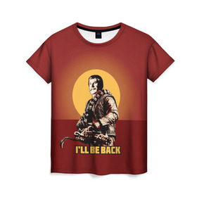Женская футболка 3D с принтом Сталин: I`ll Be Back , 100% полиэфир ( синтетическое хлопкоподобное полотно) | прямой крой, круглый вырез горловины, длина до линии бедер | история | о.м.с.к. | революция | ссср | сталин | супергерои