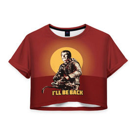 Женская футболка 3D укороченная с принтом Сталин: I`ll Be Back , 100% полиэстер | круглая горловина, длина футболки до линии талии, рукава с отворотами | история | о.м.с.к. | революция | ссср | сталин | супергерои