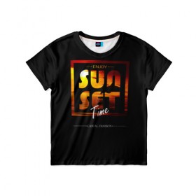 Детская футболка 3D с принтом Sunset Time , 100% гипоаллергенный полиэфир | прямой крой, круглый вырез горловины, длина до линии бедер, чуть спущенное плечо, ткань немного тянется | fashion | sunset | trend
