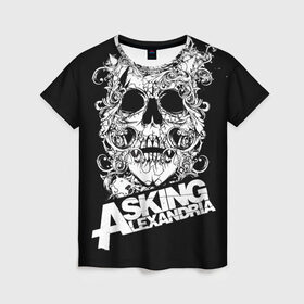 Женская футболка 3D с принтом Asking Alexandria , 100% полиэфир ( синтетическое хлопкоподобное полотно) | прямой крой, круглый вырез горловины, длина до линии бедер | asking alexandria | музыка | рок | череп