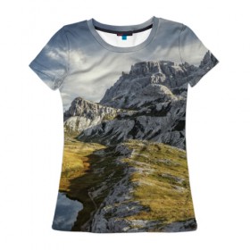 Женская футболка 3D с принтом Свежий воздух , 100% полиэфир ( синтетическое хлопкоподобное полотно) | прямой крой, круглый вырез горловины, длина до линии бедер | горы. природа | красота | пейзаж | свежесть | скалы