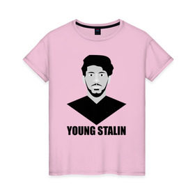 Женская футболка хлопок с принтом Young Stalin , 100% хлопок | прямой крой, круглый вырез горловины, длина до линии бедер, слегка спущенное плечо | молодой | патриот | россия | советский | ссср | сталин