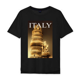 Мужская футболка хлопок Oversize с принтом Италия , 100% хлопок | свободный крой, круглый ворот, “спинка” длиннее передней части | russo turisto | заграница | искусство | италия | отдых | отпуск | пиза | пизанская башня | скульптура | турист