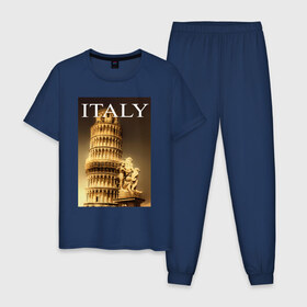 Мужская пижама хлопок с принтом Италия , 100% хлопок | брюки и футболка прямого кроя, без карманов, на брюках мягкая резинка на поясе и по низу штанин
 | russo turisto | заграница | искусство | италия | отдых | отпуск | пиза | пизанская башня | скульптура | турист