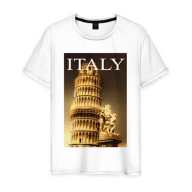 Мужская футболка хлопок с принтом Италия , 100% хлопок | прямой крой, круглый вырез горловины, длина до линии бедер, слегка спущенное плечо. | russo turisto | заграница | искусство | италия | отдых | отпуск | пиза | пизанская башня | скульптура | турист