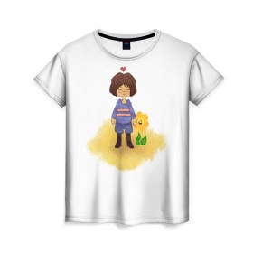 Женская футболка 3D с принтом Undertale , 100% полиэфир ( синтетическое хлопкоподобное полотно) | прямой крой, круглый вырез горловины, длина до линии бедер | флауи | фриск