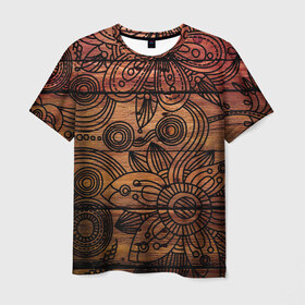 Мужская футболка 3D с принтом Орнамент , 100% полиэфир | прямой крой, круглый вырез горловины, длина до линии бедер | деревянный орнамент | орнамент | узор | цветы