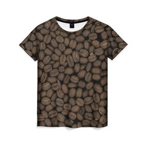Женская футболка 3D с принтом Кофейные зёрна , 100% полиэфир ( синтетическое хлопкоподобное полотно) | прямой крой, круглый вырез горловины, длина до линии бедер | coffee | coffee grains | grains | кофе | кофейные зёрна