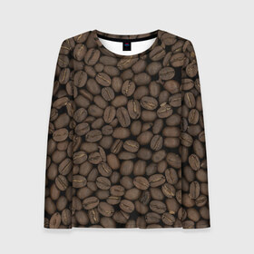 Женский лонгслив 3D с принтом Кофейные зёрна , 100% полиэстер | длинные рукава, круглый вырез горловины, полуприлегающий силуэт | coffee | coffee grains | grains | кофе | кофейные зёрна