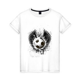 Женская футболка хлопок с принтом Футбольный мяч с крыльями , 100% хлопок | прямой крой, круглый вырез горловины, длина до линии бедер, слегка спущенное плечо | грандж | игра | крылья | кубок | мяч | спорт | футбол