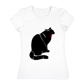 Женская футболка хлопок с принтом Зевающий кот , 100% хлопок | прямой крой, круглый вырез горловины, длина до линии бедер, слегка спущенное плечо | 