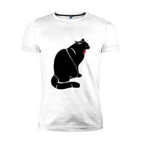 Мужская футболка премиум с принтом Зевающий кот , 92% хлопок, 8% лайкра | приталенный силуэт, круглый вырез ворота, длина до линии бедра, короткий рукав | 
