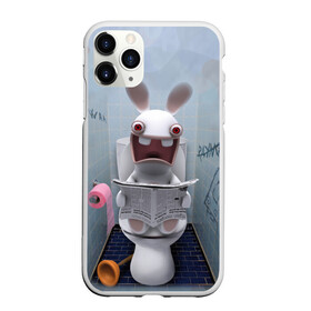 Чехол для iPhone 11 Pro матовый с принтом Кролик с газетой , Силикон |  | rabbids | вантуз | горшок | зайцы засранцы | заяц | туалет