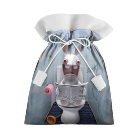 Подарочный 3D мешок с принтом Кролик с газетой , 100% полиэстер | Размер: 29*39 см | Тематика изображения на принте: rabbids | вантуз | горшок | зайцы засранцы | заяц | туалет