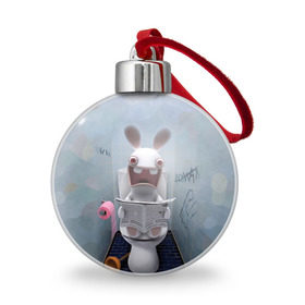 Ёлочный шар с принтом Кролик с газетой , Пластик | Диаметр: 77 мм | Тематика изображения на принте: rabbids | вантуз | горшок | зайцы засранцы | заяц | туалет