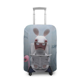 Чехол для чемодана 3D с принтом Кролик с газетой , 86% полиэфир, 14% спандекс | двустороннее нанесение принта, прорези для ручек и колес | rabbids | вантуз | горшок | зайцы засранцы | заяц | туалет